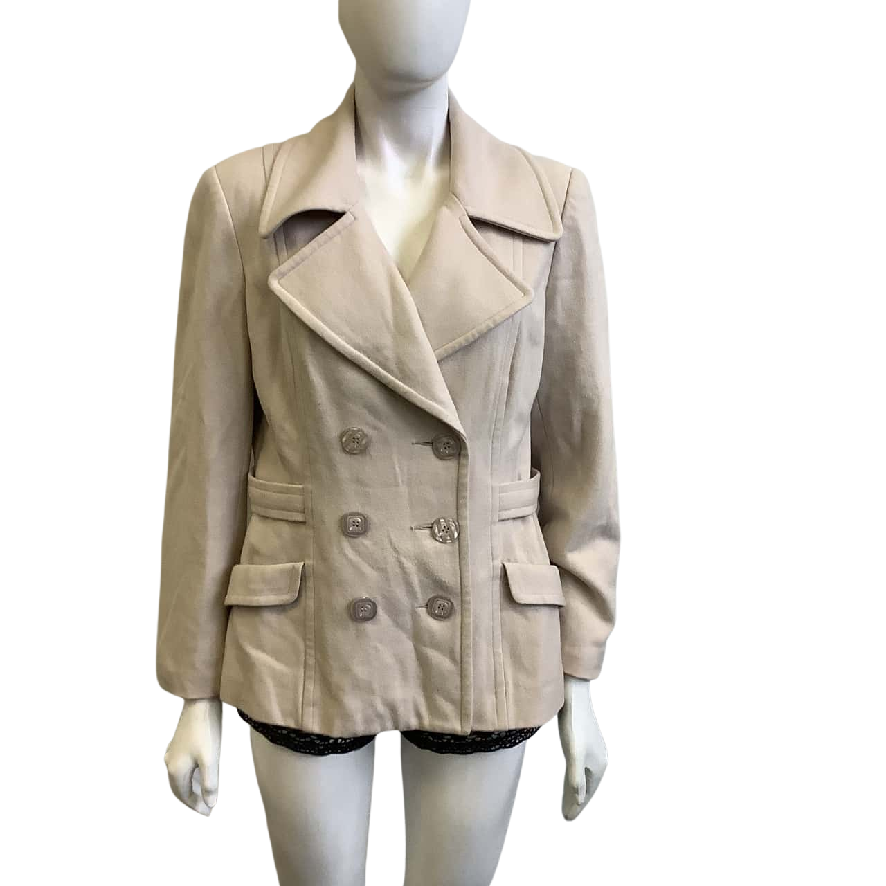 Seduce Women's Size 12 Wool Blend Winter Coat Beige (s)
