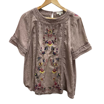 Umgee Womens  Size L Floral Top / Short Sleeve Top Brown 