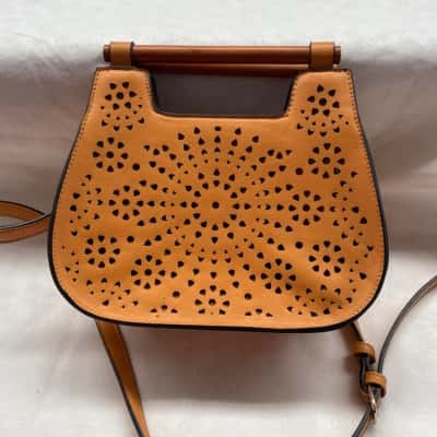 Colette Hayman Super Cute Lazer Cut Circle Patterned Womens Handbag Tan Brown 