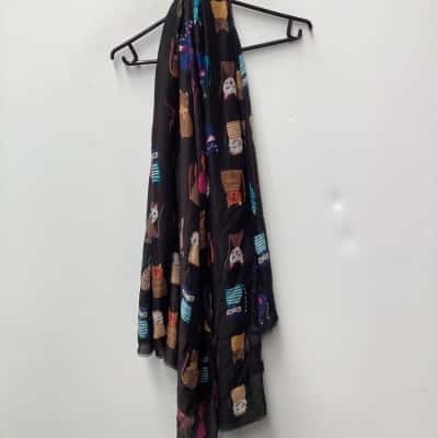  Womens cat print One Size Scarf Black  
