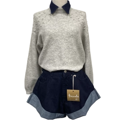  TACOOLA Womens Denim Shorts + Dickey Collar Set - Size 10 - **BRAND NEW WITH TAGS!