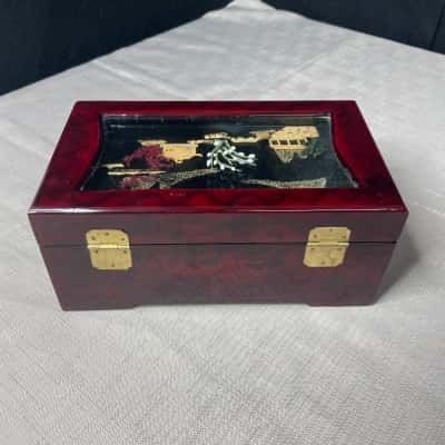  Vintage Chinese red and black lacquered wood jewelry box - 1970-80's
