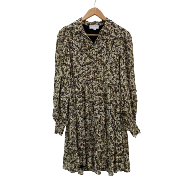 Witchery Womens  Size 8 Long Sleeve Smock Dress Black  / Floral / Yellow 