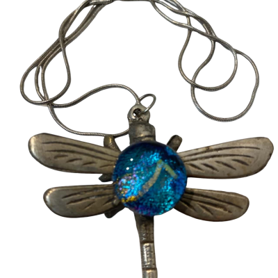 Pendant with Chain Dragonfly Silver