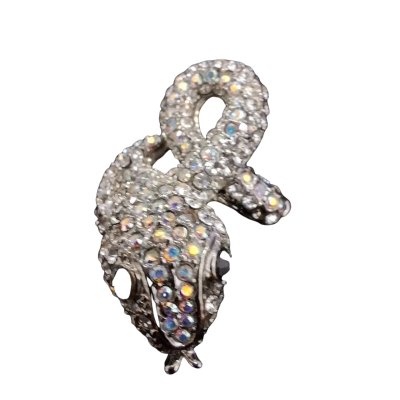  Womens  Silver tone and White Stone SNAKE ring 