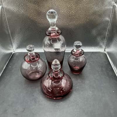 Set of 4 Pink Glass Bottles 