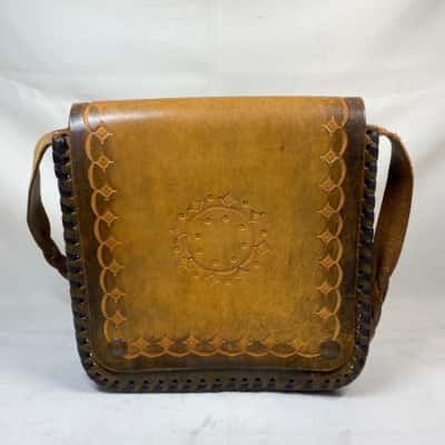 WOMEN'S LEATHER TOOLED HANDBAG STAMPED WESTERN VINTAGE LOOK BAG