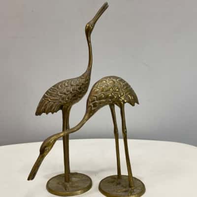 Vintage Mid-century modern solid brass crane figurines