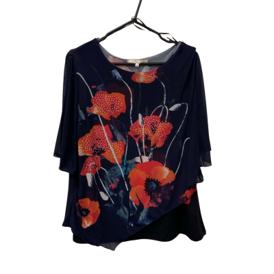 Noni B Womens  Size L Floral Top / Navy Blue / Red 