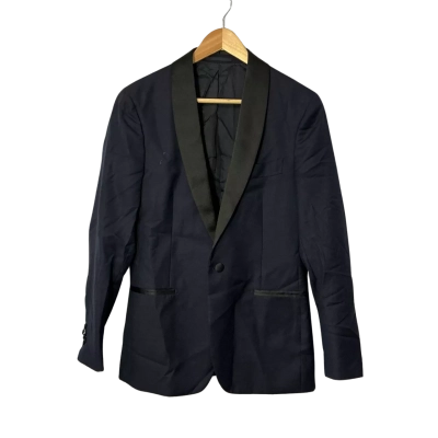 M.J. Bale Mens Size 38 Navy Blue / Black Collared Classic Suit Jacket