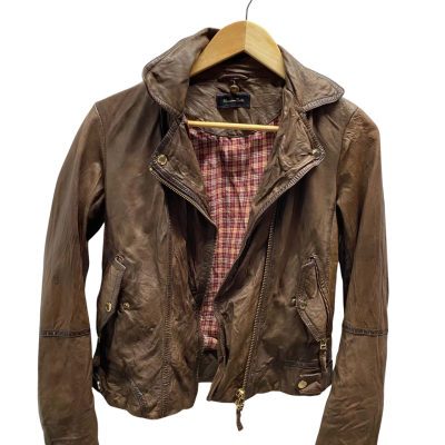 Massimo Dutti Womens  Size S Brown Leather Jacket 