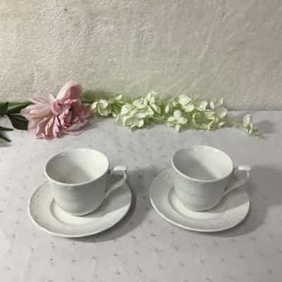 Johnson Brothers White Embossed Pattern 2 x Cups & Saucers