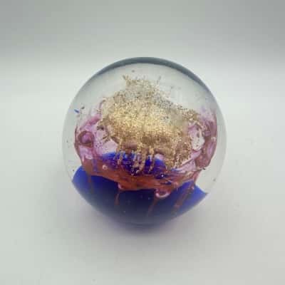 Ken Jasper Gold, Purple & Blue Controlled Bubble Paperweight