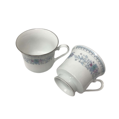 Replacement Cups x 2 White/silver Rim/Blue Flower Design