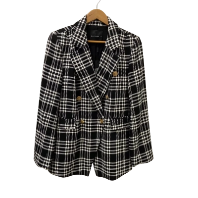 Decjuba Womens  Size 12 Longline Check Blazer Black  / White 