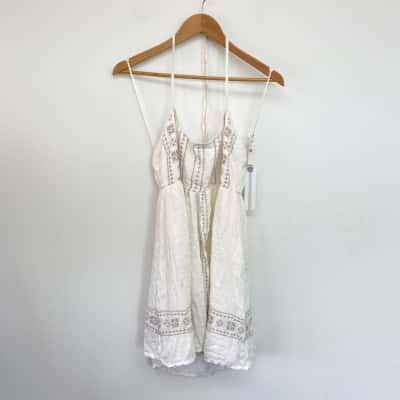 O'Neill White Eugenia Woven Halter Neck Mini Dress Size L 