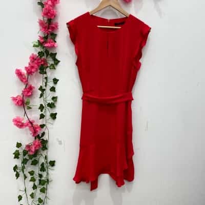 Portmans Womens Flutter Sleeves Mini Dress Size 12  Red 