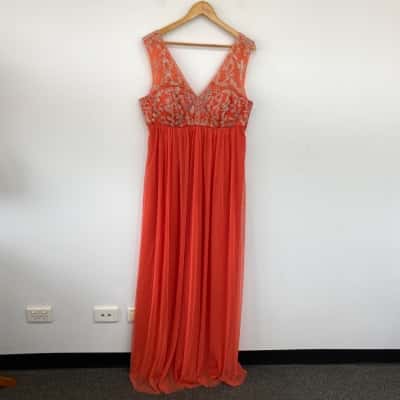 George Evening Orange Madeleine Gown Sleeveless Maxi Dress  Size 16 