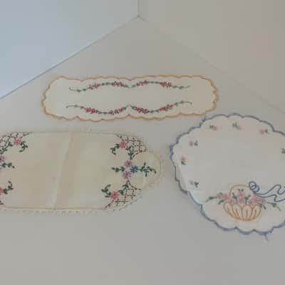 Hand Embroidered Doilies - mix of 3