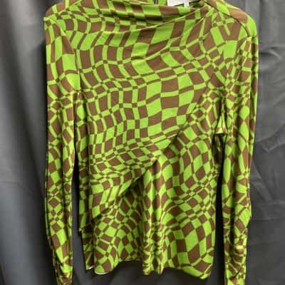 Veronika Maine Womens Size 10 Green & Brown Checkered Top