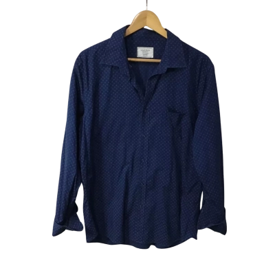 Gazman Mens Size L Tailored Large Navy Blue / White Patterned Long Sleeve Shirt 