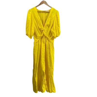 Seed Heritage Womens  Size 14 Twist Front Linen Midi dress Yellow