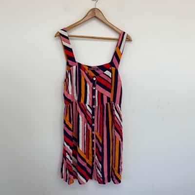 Mister Zimi Pink Blue Striped Button Detail Sleeveless Mini Dress  Size 12