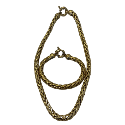 COSTUME Womens Braided Choker Necklace & Bracelet Goldtone #8