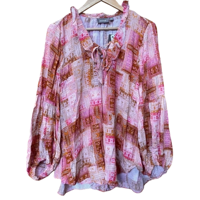 Sussan Pink Patterned Frilled Blouse Size 18