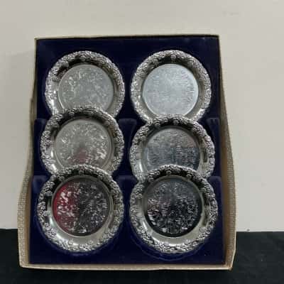 6 x Vintage Silver-plated Decorative Coasters