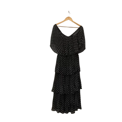 Vine Apparel  Womens  Size 12 Maxi  / Off The Shoulder Dress Black  / Polka Dot / White 