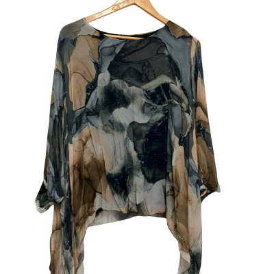  Imagine Fashion Italy Silk Sleeve Top Beige / Black  / Brown / Khaki 