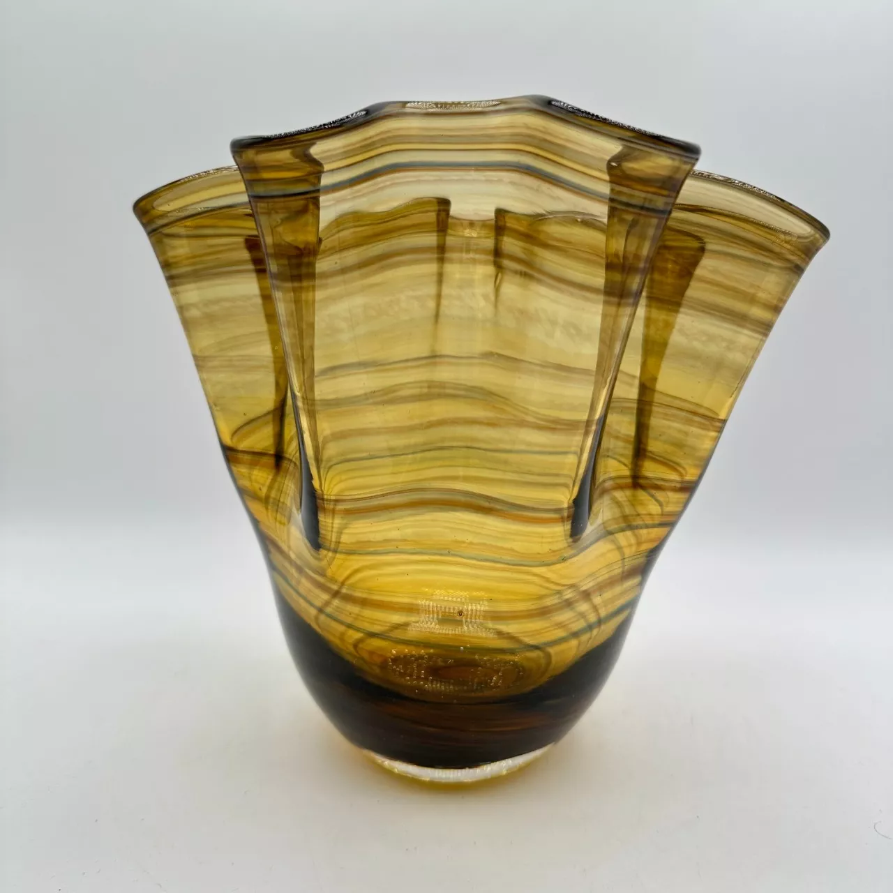 Vintage Handkerchief Ruffle Frill Vase Brown Amber Striped Glass Vase(s ...