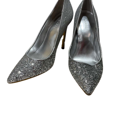 Guess Womens  Size 7m Silver Glitter Heels