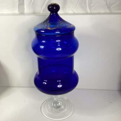 Vintage Cobalt Blue Empoli Glass Jar