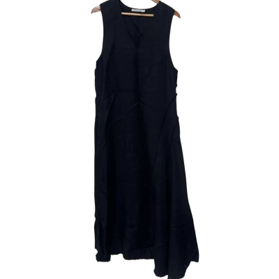 Lee Mathews Asymmetrical Linen Dress Size 3 Black  