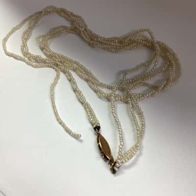 Vintage Natural Seed Pearl 3 Strand Necklace  9ct Clasp -Needs Repair