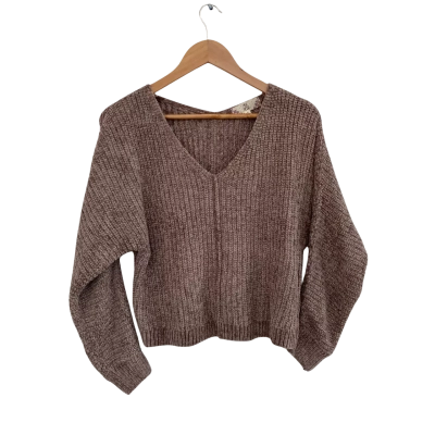 Pink Rose Womens  Size S V-Neck Jumper Brown / Gold 
