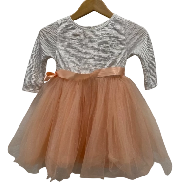 Origami Kids Dress Size 1 Peach / Silver / White BNWT