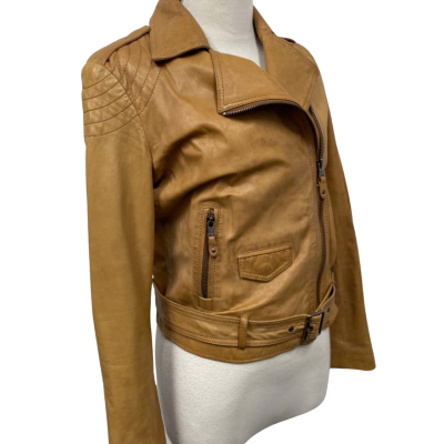 By Massimo Dutti Womens  Size 10 Leather Jacket Brown 