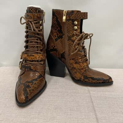 Midas Women's Leather Ankle Boots Block Heels Size 35 Snake Skin Print Colour