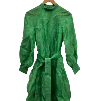 Country Road Size 4 SILK BLEND Long Sleeve / Midi Dress Green RRP $249.00