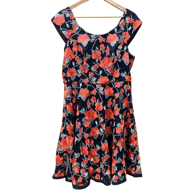 Review Black/Red Embroidered Rose Dress Size 14