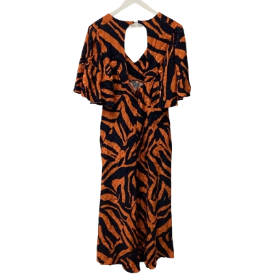 NEXT Womens Size 14 Black Orange Animal Stripe Dress