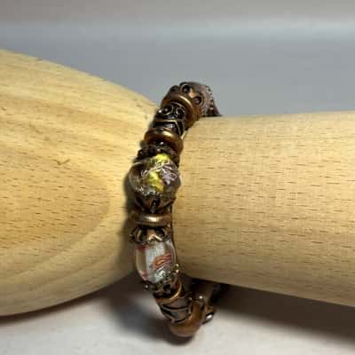 Glass Swirl Bead and Copper Tone Bracelet 