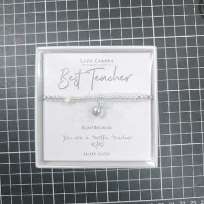 Silver Plated Life Charms Bracelet Best Teacher PreOwned As New 