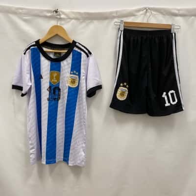 Kids Messi Soccer Outfit Tee+ Shorts Black  / White 