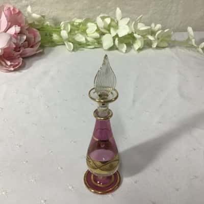 Pink / Gold Pattern Egyptian Glass Perfume Bottle with Stopper