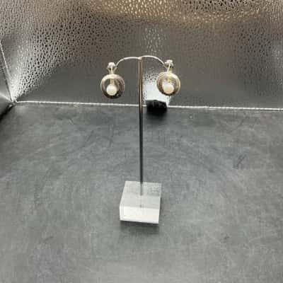 Womens 925 Silver Earrings with Marcasites and Pearl 