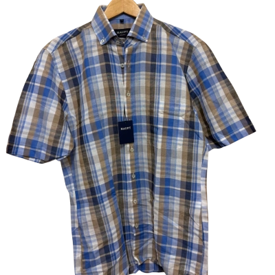 Haupt Mens Blue Check Short Sleeve Shirt NEW